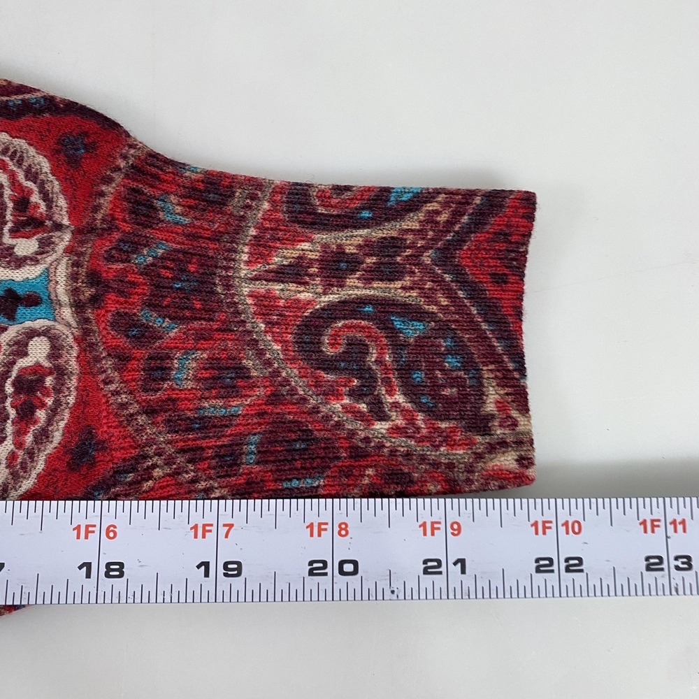 Talbots Sweater Womens Petite Red Paisley 100% Merino Wool LongSleeve Southwest - Picture 9 of 11